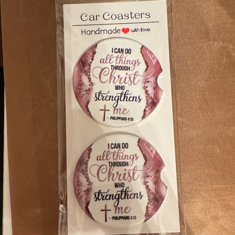 Handmade Ceramic Car Coasters - Pink and White